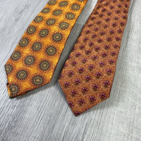 ERMENEGILDO ZEGNA Mens 100% Silk Necktie ITALY Luxury FLORAL Lot 2 Orange EUC - Picture 3 of 8